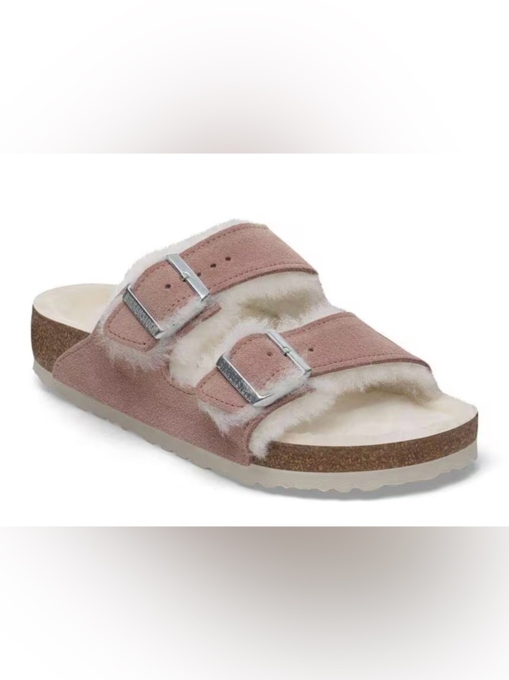 NWT Birkenstock Arizona Shearling Suede Leather Size 7 in Pink Clay